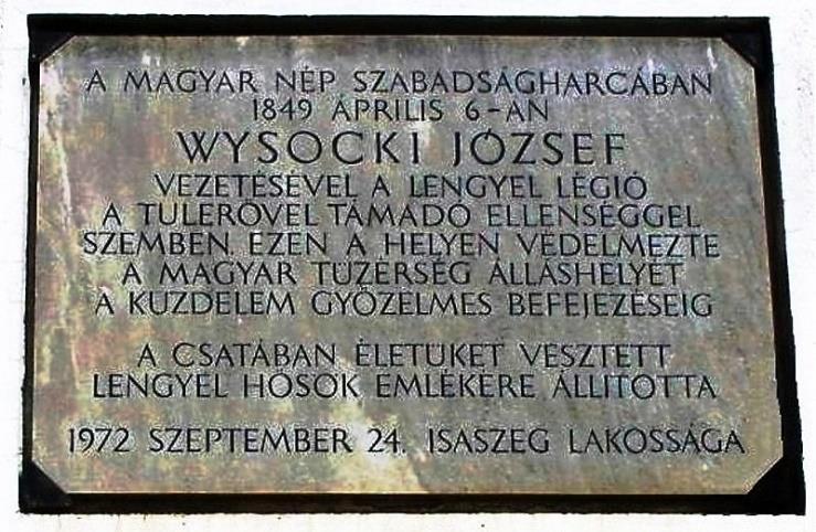 április 6-i győzedelmes isaszegi csatában Damjanich tábornok magyar tüzérségét Wysocki József vezetésével a