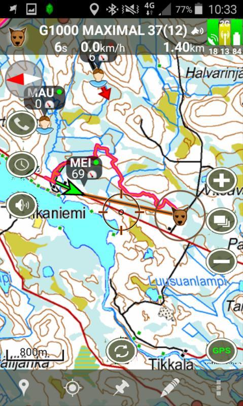 Tracker Live jel zöld = Tracker Live kapcsolat sikeres Kutya neve Kutya Track vonal színe Kutya szimbóluma a térképen Kis iránytű, érintésre nagy lesz Kutya pozíciójának utolsó frissítése.