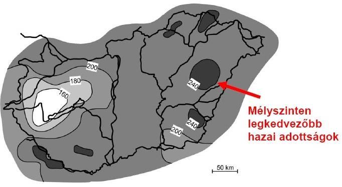 Elevation a.s.l. (m) 120 100 95 95 80 150 Kiemelkedő hazai természeti adottságok a geotermikus energia potenciál vonatkozásában W H 1 1000 Duna 500 0-500 -1000-1500 -2000-2500 -3000 90 95 100 120 110