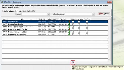 A barkácsikont megnyomva kijelöli a program az összes olyan dolgozót a meglévő kijelölések mellé), akinek az előző évre vonatkozó egyéb jogviszonya volt, de a tárgyévben (azaz 2018-ban) mégis volt