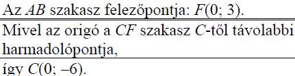 821. Az ABC háromszög csúcsainak koordinátái: A( 3; 2), B(3; 2) és C (0 ; 0).Számítsa ki az ABC háromszög szögeit! (5p) (2011máj3) F E L E Z Ő P O N T, H A R M A D O L Ó P O N T, S Ú L Y P O N T 822.