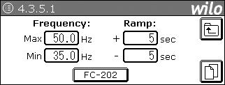 5 FC Frekvenciaváltó * A frekvenciaváltó paraméterek (FC parameters) beállítására szolgáló menük előhívása nincs - CCe 4.3.5.1 FC parameters CC-FC Frekvenciaváltó paraméterek (2/1.