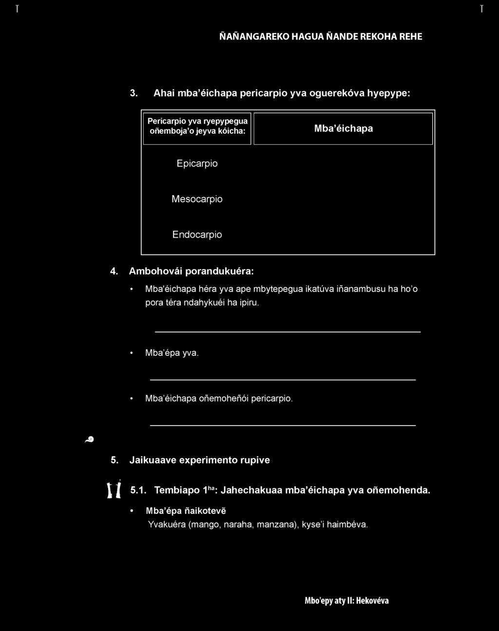 oñemboja o jeyva kóicha: M b a é ic h a p a Epicarpio M esocarpio Endocarpio 4.