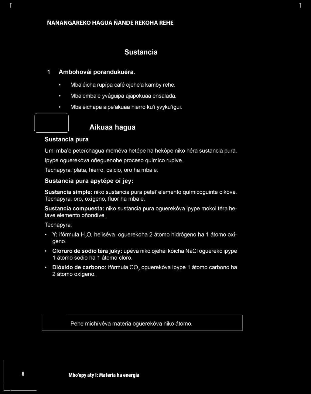 Ñ A Ñ A N G A R E K O H A G U A Ñ A N D E R E K O H A REHE Sustancia 1 Ambohovái porandukuéra.