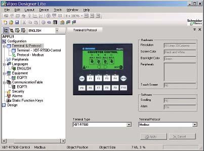 Vijeo Designer Lite Konfigurálószoftver a Magelis XBT N, R és RT kompakt, grafikus terminálokhoz A Vijeo Designer Lite konfigurálószoftverrel egyszerű kezelőipárbeszéd-alkalmazásokat lehet létrehozni
