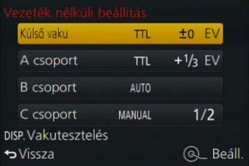 Stabilizátor, zoom és vaku Képek készítése a (mellékelt) vakuval 2 Állítsa be a menüt 3 A és gombokkal válassza ki a [ON] lehetőséget, majd nyomja meg a [MENU/SET] gombot 4 5 6 7 [Felvétel] [Vaku]
