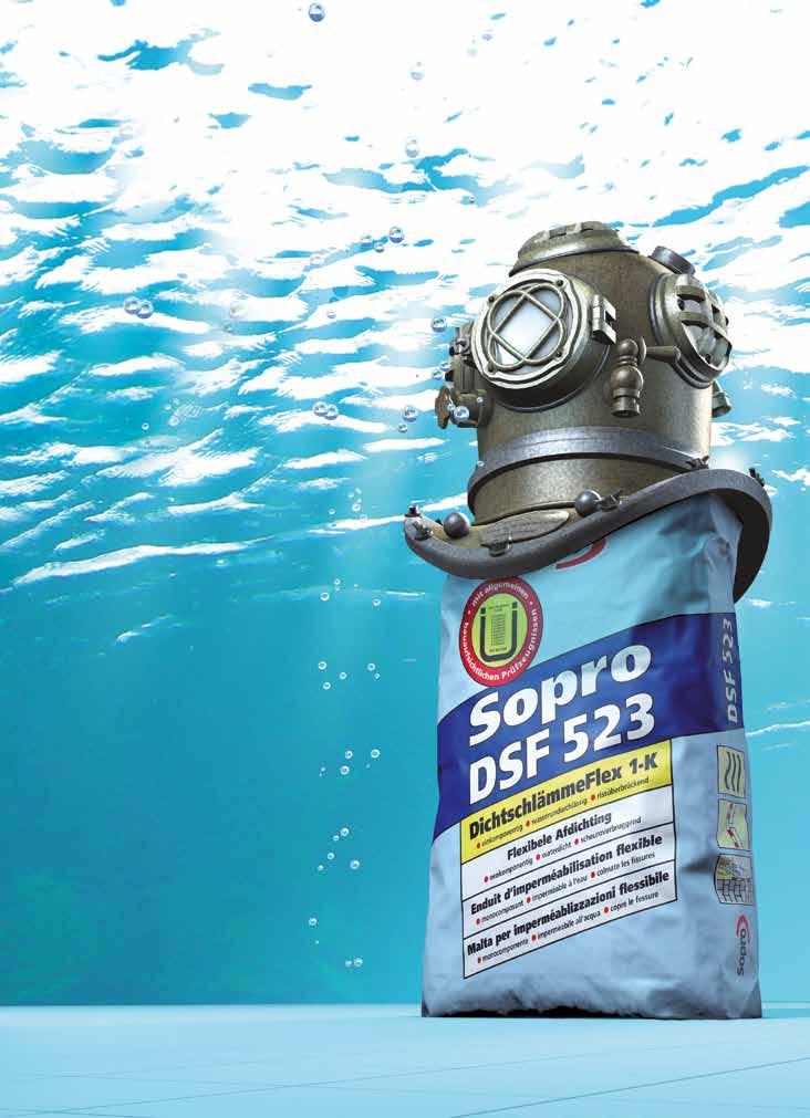 Szigetelés Sopro DSF 1-K: Megbízható védelem nedvesség ellen Szigetelés Varratmentes szigetelésekhez Egykomponensű, flexibilis és repedésáthidaló Nedves helyiségekbe és egészségügyi