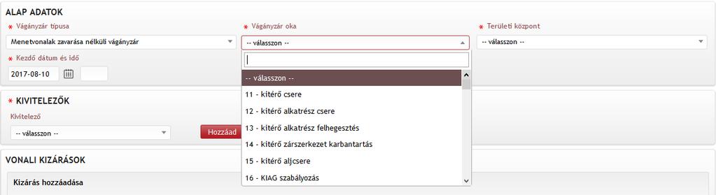 7.1.4. Időszak megadása A vágányzár időszak megadása éééé-hh-nn és óó:pp formátumban történhet.