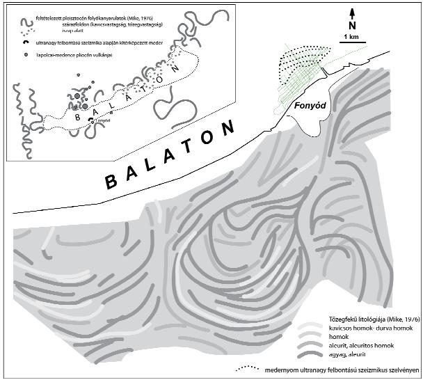 426 NOVÁK Dóra et al.: Egy pleisztocén folyó kanyarulata Fonyódnál let minden esetben a Balaton iszapja alatt található, a Balaton tavi üledékei azon kissé túlterjedően települnek.