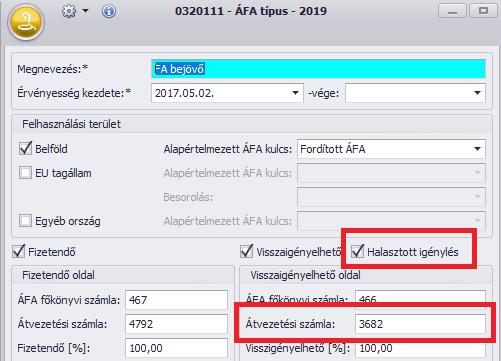 Tehát amennyiben a Halasztot igénylés funkció bekapcsolt állapotában van és ilyen Áfa npussal rögzítünk Pénzügyben bejövő számlát, az