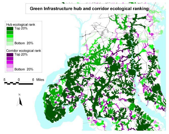 Zöldinfrastruktúra tipológizálás - A minősítés eredménye térképen