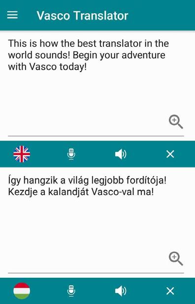 A szöveg lefordításra kerül a választott nyelven a Vasco Translator alkalmazással A