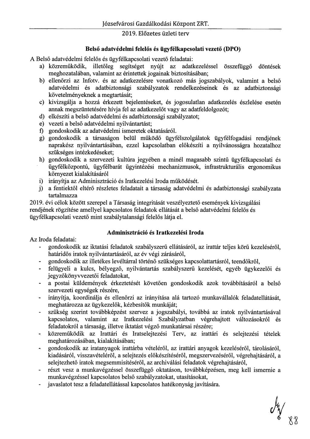 Józsefvárosi Gazdálkodási Központ ZRT. 2019.