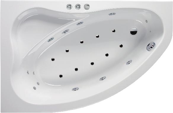 EKOPLU HM vizes-levegõs rendszer pneumatikus vezérléssel (A kép és mûszaki rajz a rendszert WAL/EKOPLU kádba szerelve mutatja) - - és airmasszázs funkció 10 db MINI airmasszázs jet periférikus