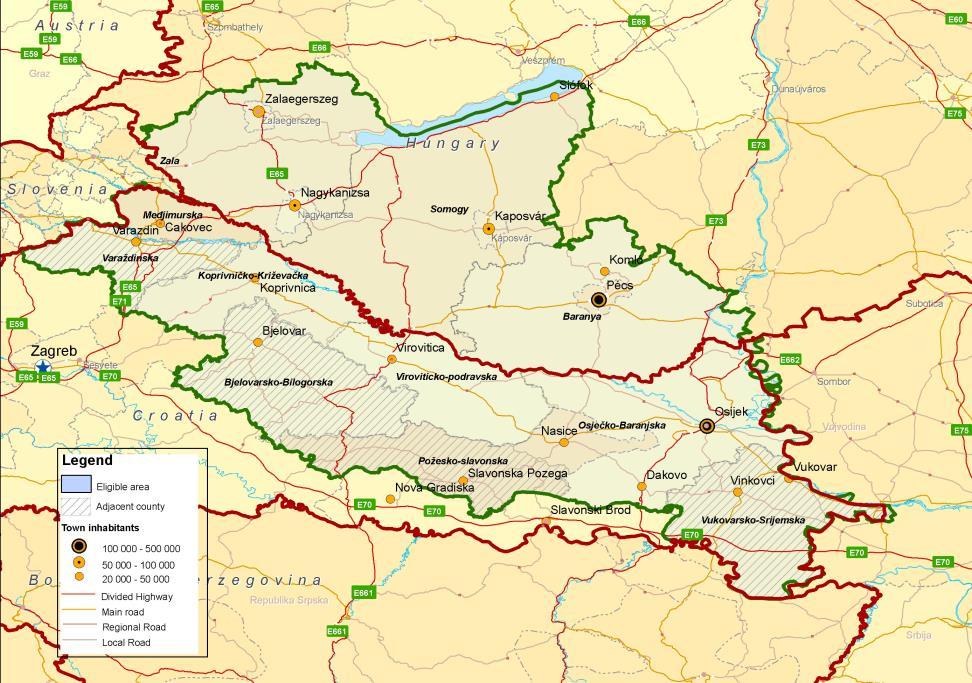 Interreg V-A Magyarország-Horvátország Határon Átnyúló Együttműködési Program A program területe 2.1 millió lakos folyamatosan csökken!