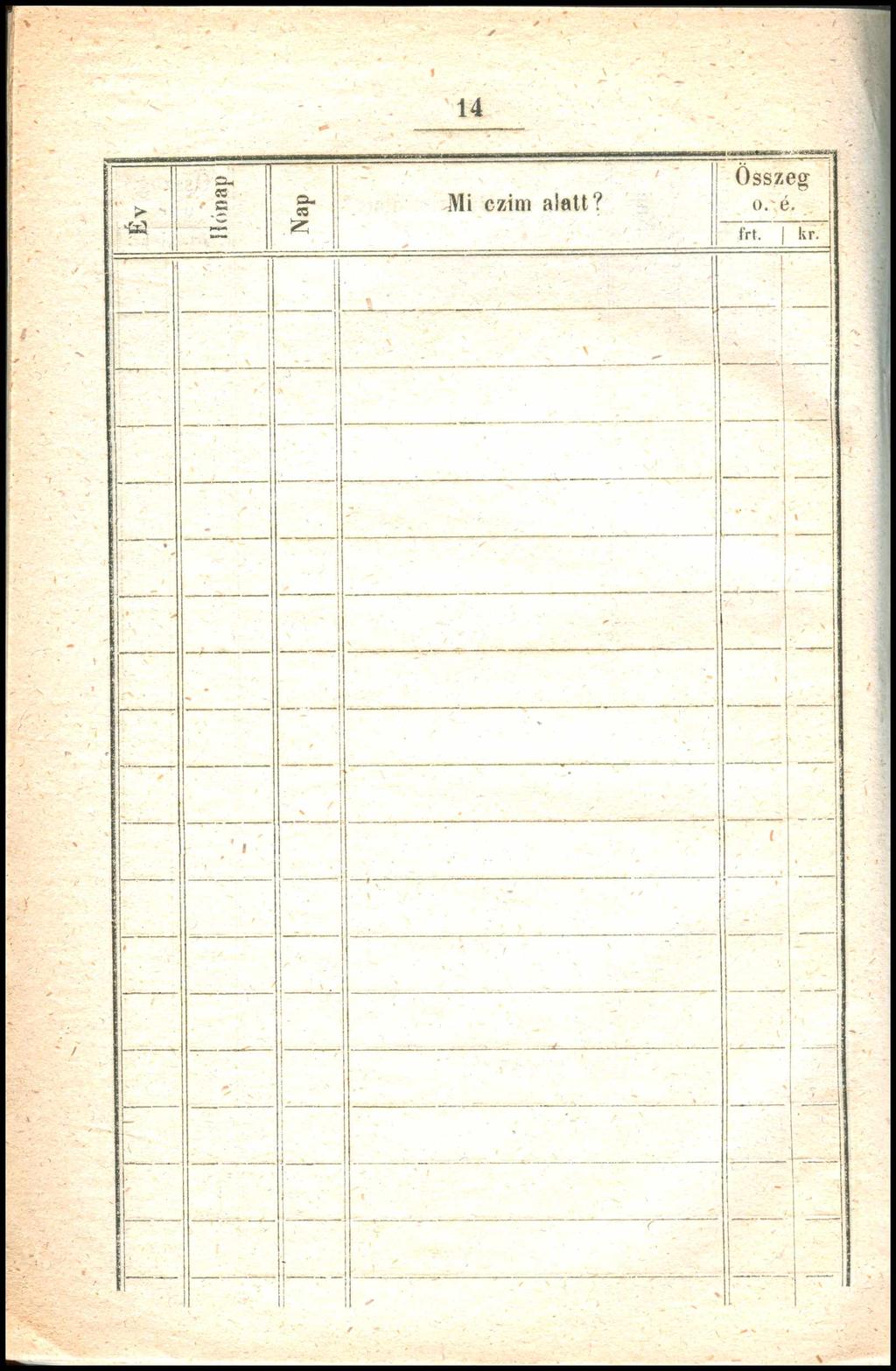 14 Év >1./, Hónap. >' Nap M czm alatt? Összeg o. é. frt. kr.