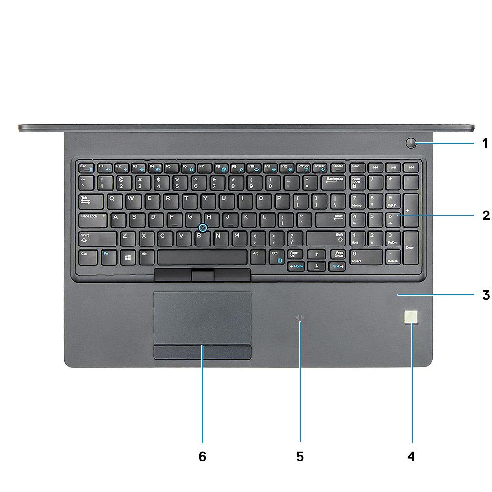 Palmrest view 1 power button/power status light 2 keyboard 3 palmrest 4