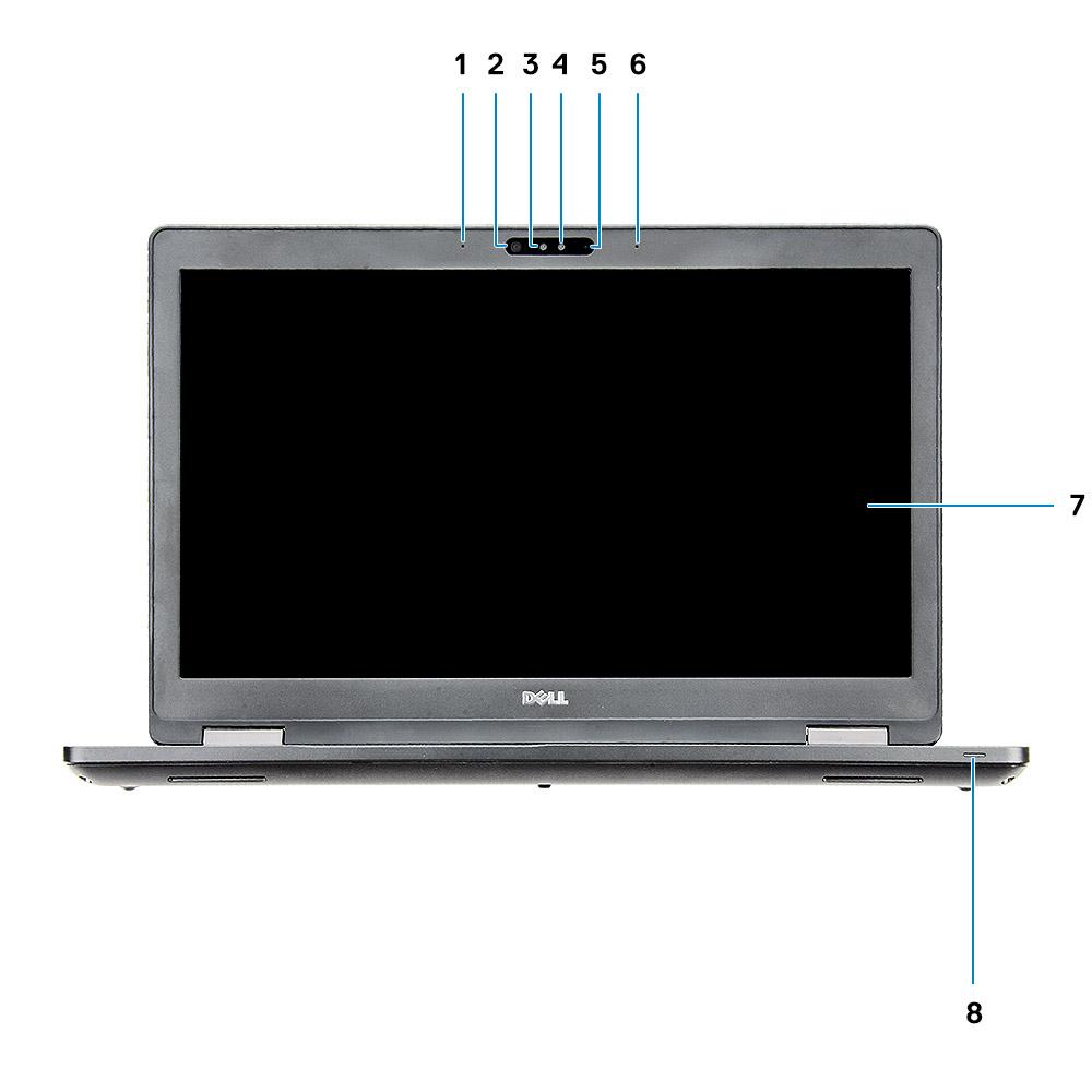 2 Ház nézete Front open view 1 Array microphone 2 Infrared (IR) camera (optional) 3 Infrared (IR) emitter (optional) 4 Camera status light (optional) 5 Camera