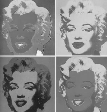 Melléklet Andy Warhol: Marlyn Monroe telemben a fotó valóban csak felhasználásra kerül, több esetben a műalkotás folyamatának csak egyik szakaszában szerepel, és a néző elé kerülő kész műben már