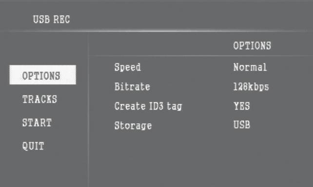 USB REC (CD Ripping) Audi fájlokat (CD-DA) másolhat CD-rõl USB eszközre MP3 formátumban. 1 Csatlakoztassa az USB eszközt. 2 Játsszon le egy audio CD-t.