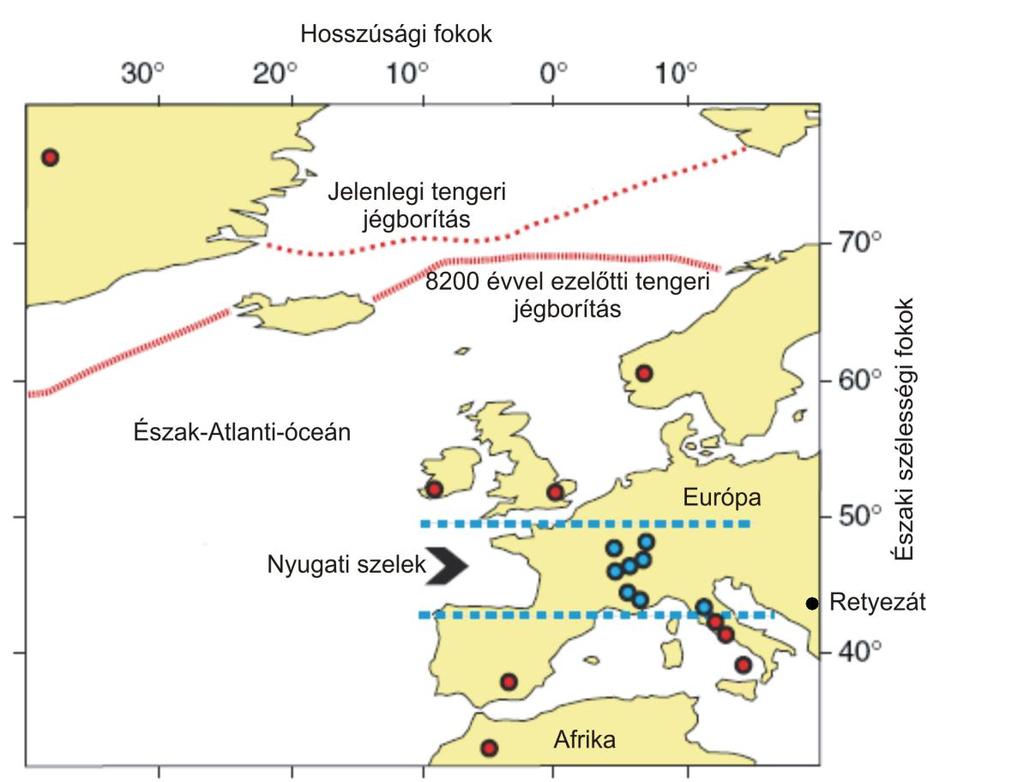 az erdőhatár változása (Kofler, W. et al. 2005, Tinner, W. Lotter, A. F. 2001).