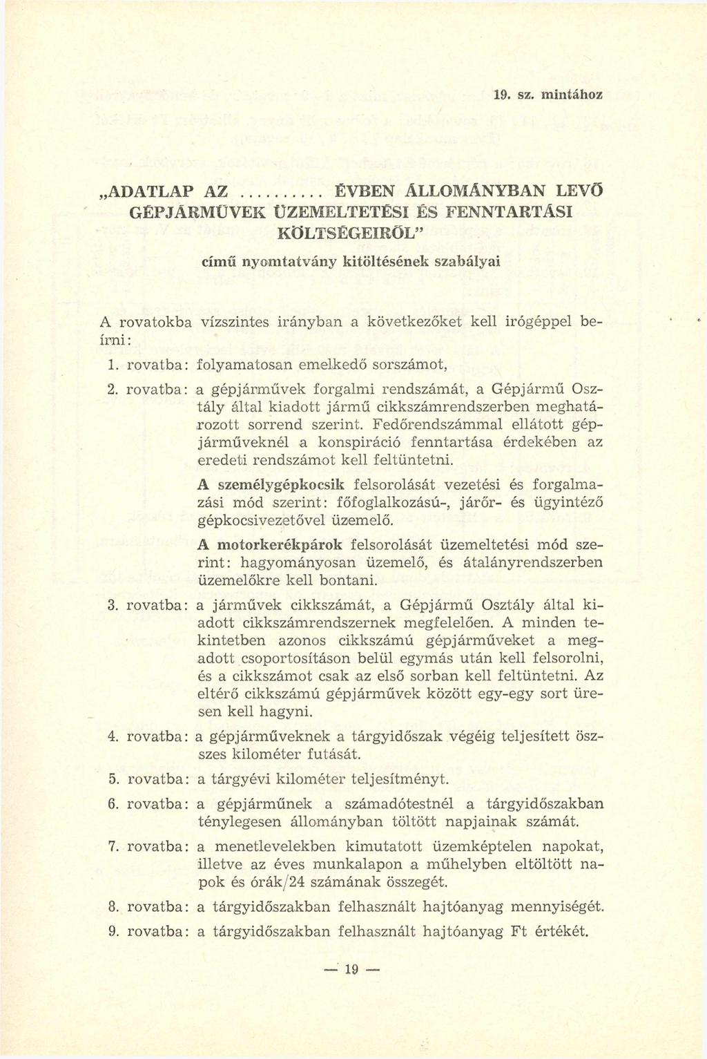 19. sz. mintához ADATLAP AZ.