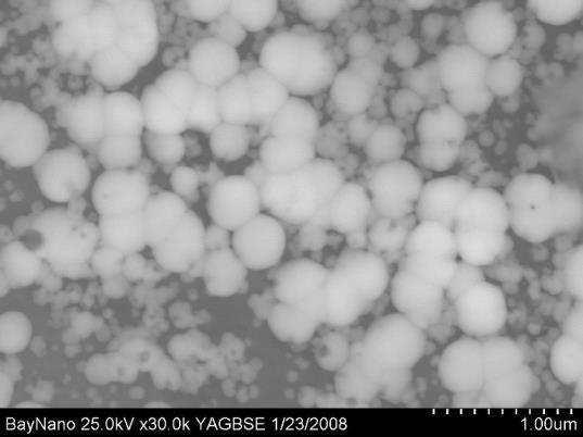megjelenésű gömbölyded szemcséinek jellemzően 1µm körüli volt az átmérője és a szemcsék méret szerinti eltérésének a szórása is