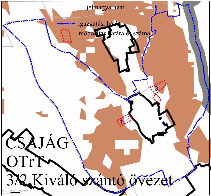 , valamint 3. sz. módosítás területét érinti az OTrT 3/3 Jó termőhelyi adottságú szántóterület övezete. Az övezet csak kis részben fed a módosítás területeire és előírása figyelembe vételre kerül.