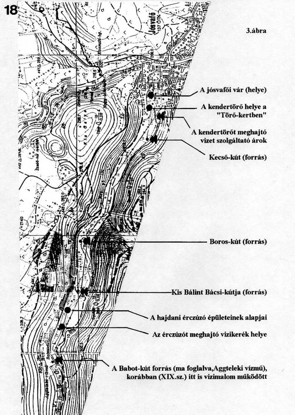 3. ábra A jósvafői vár (helye) A kendertörő helye a "Törő-kertben" A kender törd t meghajtó vizet szolgáltató árok Kecső-kút (forrás) Boros-kút (forrás) Kis Bálint Bácsi-kűtja