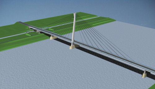 Tervezett, új komáromi Duna híd Pont-Terv Rt. (2007.) tanulmányterve Hídhossz: 622.69 m Hídszélesség: 20.