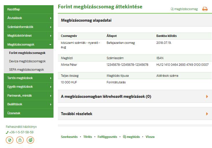 Az egyes tételek szerkesztéséhez nyissa le a tételhez tartozó nyilat, és kattintson a [Szerkesztés] linkre.