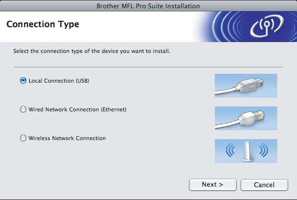 USB Mintosh Csukj le óvtosn szkenner feelét két ollon tlálhtó ujjtrtók segítségével. Válssz ki Lol Connetion típusát, mj kttintson Next gomr. Kövesse képernyőn megjelenő utsításokt.
