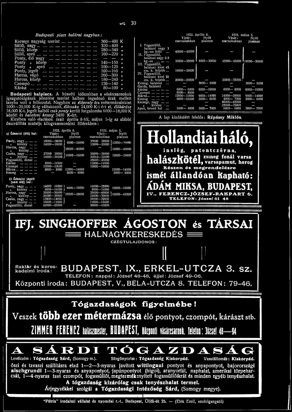 Jegelt halból csak ponty került forgalomba 600018,000 K között és balatoni keszeg 3400 K-ért.