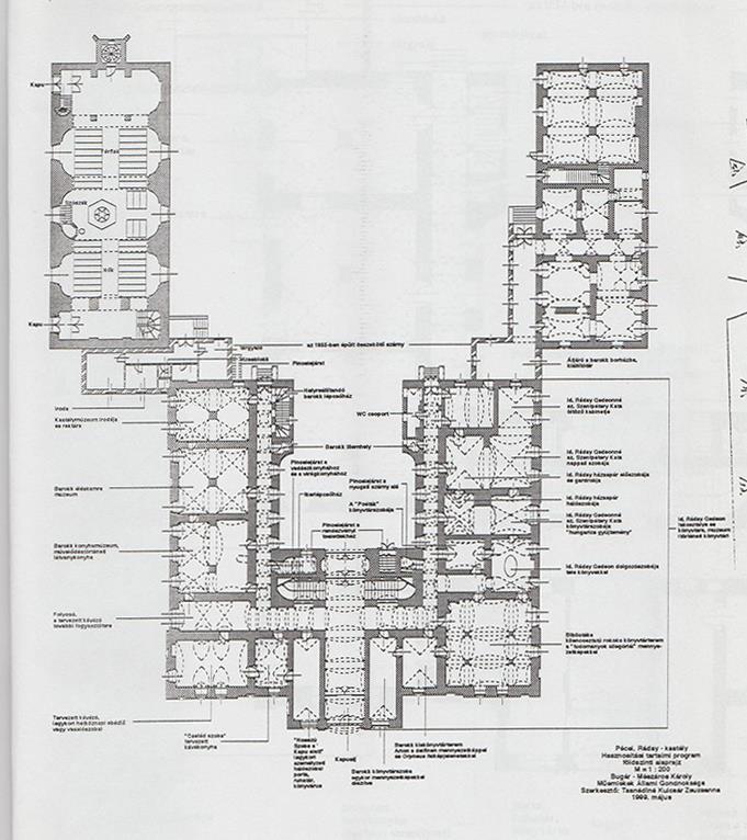 A péceli Ráday-kastély földszinti alaprajza.