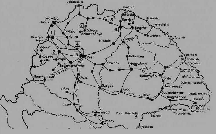 5. A feladat a középkori magyarországi városfejlődéssel kapcsolatos. Nevezze meg a térképvázlat és ismeretei segítségével azokat a sorszámmal jelölt városokat, amelyekre a leírások vonatkoznak!