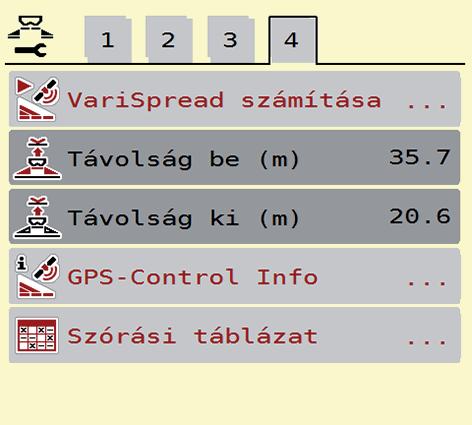 Nyissa meg a Főmenü > Trágyabeállítások menüpontot.. ábra: Trágyabeállítások menü, 1.