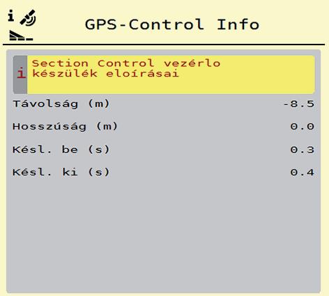 Ezen az oldalon a paraméterértékek manuálisan módosíthatók. Lásd: 5.3.7:GPS-Control, 99. oldal fejezet. Az értékek módosítása 6. Nyissa meg a lista kívánt elemét. 7. Adja meg az új értéket. 8.