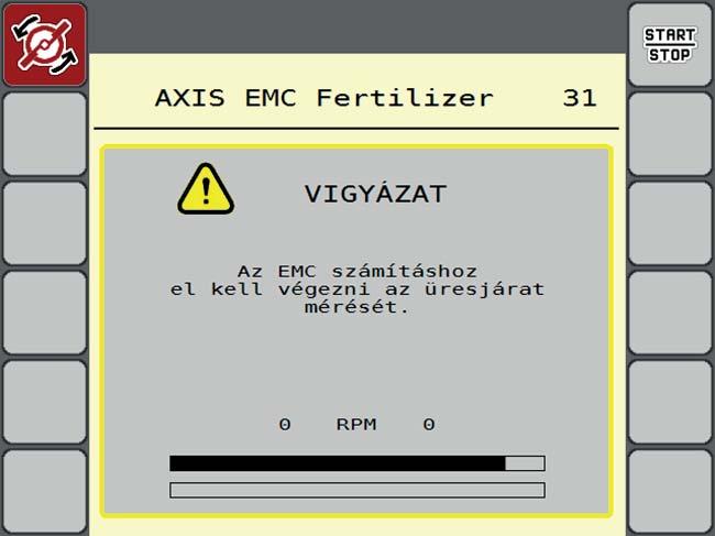 Szórási üzemmód AXENT ISOBUS vezérlőegységgel 5 Az üresjárati mérés alatt a következő ablak jelenik meg: 5.