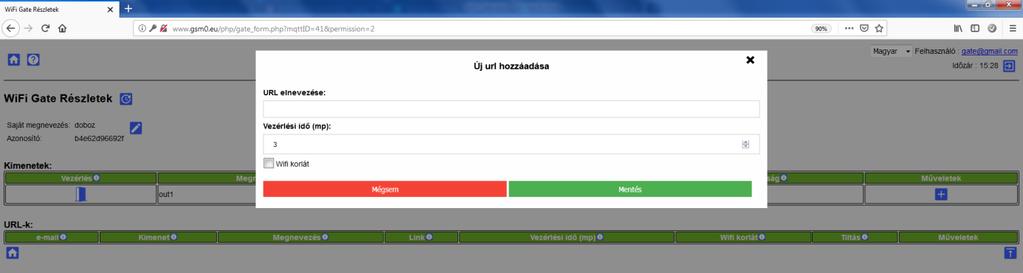 A ikonnal a kimenet saját megnevezés-ét lehet módosítani, amellyel az adott kimenet funkcióját lehet pontosítani. Ehhez admin jogosultság szükséges.