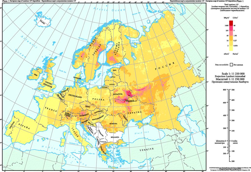 Cézium-kihullás A 137 Cs legfontosabb forrásai a nukleáris erőművek, és a felszíni atombomba robbantások. Atombomba nem robbant fel felszínen eddig Európa területén.