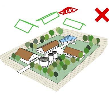 Az épületek a főúttól nagyobb mértékben hátrahúzva helyezkednek el, továbbá megfigyelhető a széles erdősáv jelenléte