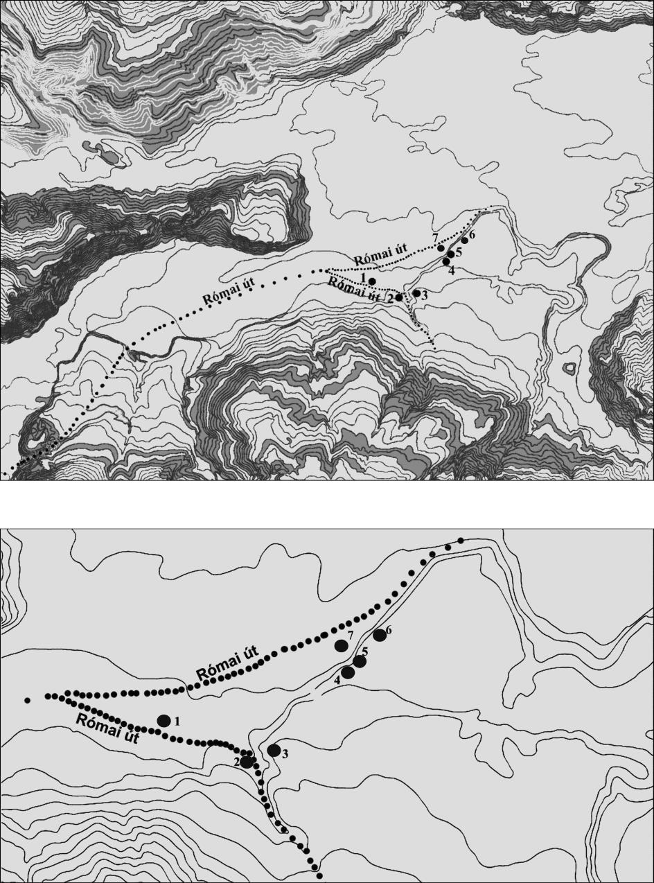 3. térkép. Kolozsvár honfoglalás kori lelőhelyeinek topográfiai elhelyezkedése: 1.) Farkas utca; 2.) Heltai utca; 3.) Szántó utca; 4.