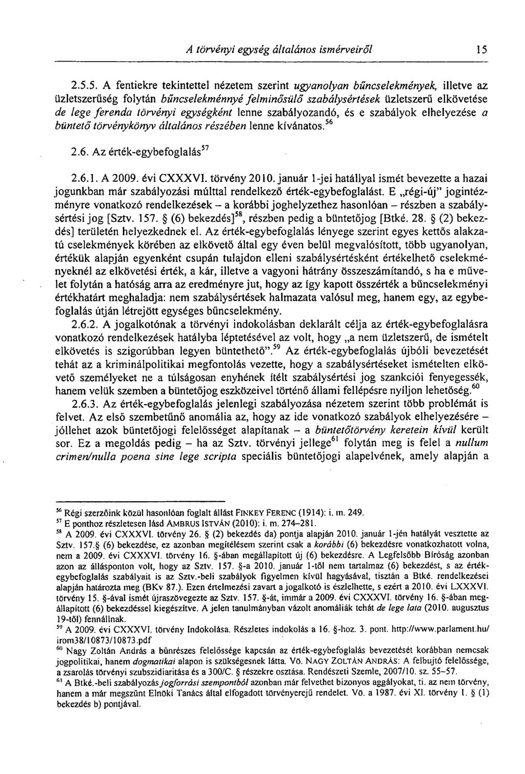 A törvényi egység általános ismérveiről 15 