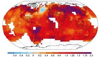 Globális felszínhőmérséklet emelkedés 1901-től, IPCC AR5 Melegedés 1981-től A változás térben