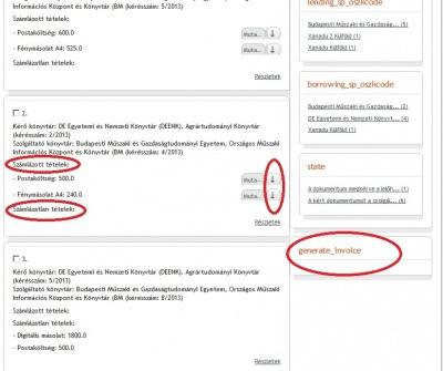 Bizonylatok létrehozása kérések találati listáján a