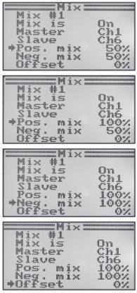 Összesen 3 szabadon programozható lineáris keverő ( Mix #1 - Mix #3 ) áll rendelkezésre. A keverők beállítása Vigye a kurzornyilat a görgetőkerék segítségével a Mix menüpontra.