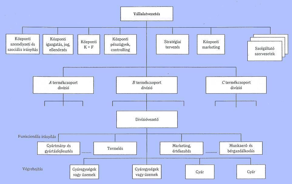A divíziók egymástól független, önálló működési feltételeinek megteremtése Divizionális Központi kiszolgáló egységek (pénzügy, kontrolling, HR, piackutatás,