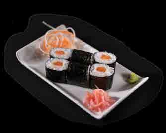 SUSHI MAKI - vékony sushi tekercs algalapba tekerve, 6 darab MAKI - thin roll wrapped in nori seaweed, divided into 6 pcs FOTOMAKI - vastag sushi tekercs algalapba tekerve, 4 vagy 8 darab FOTOMAKI -