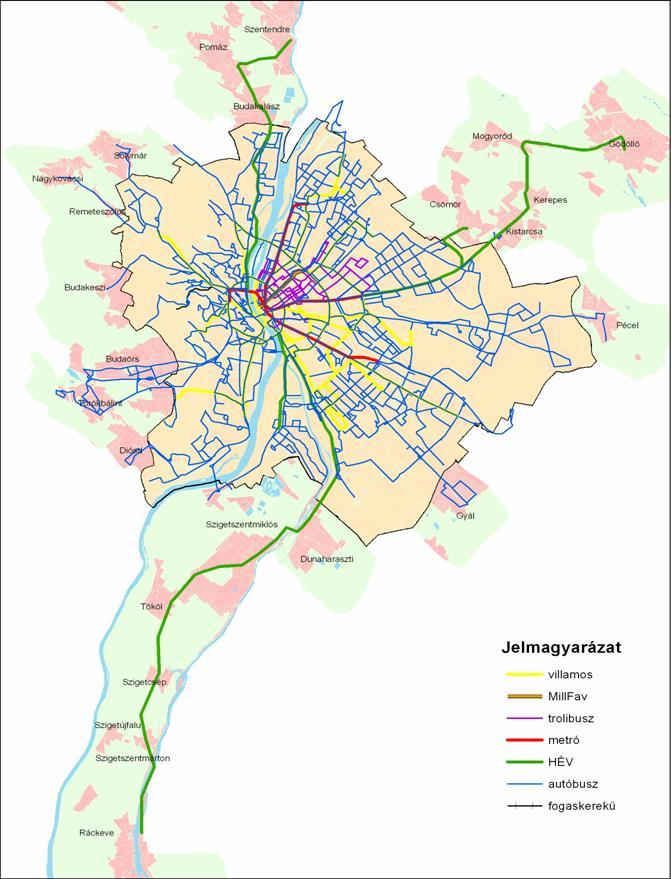 A közlekedési szolgáltatás Budapesten és környékén Alapterület: 525 km 2 Lakosság: ~1.734.000 fő + ~ 700.000 fő az agglomerációban Napi helyváltoztatások száma: ~2.800.