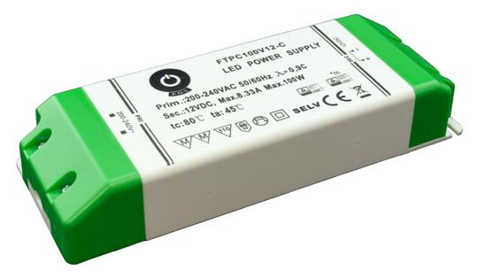FTPC-C 8~ voltage (IP20) Beépített aktív PFC szűrő Modellek széles választéka: - Hűtőventillátor nélküli Megfelel a nemzetközi világítástechnikai szabványoknak II.